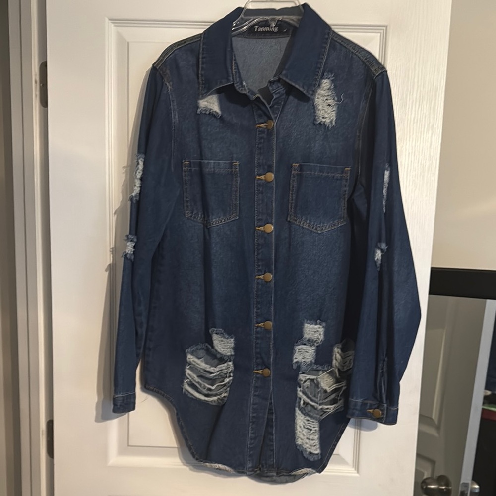 Stylish Distressed Denim Button-Up